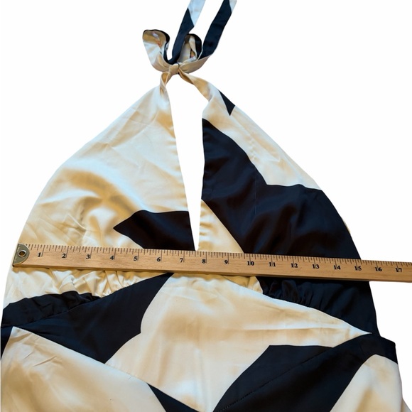 Anthropologie Bardot Citron Halter Cocktail Midi Dress in Black/lvory-Size 12 - Picture 12 of 16